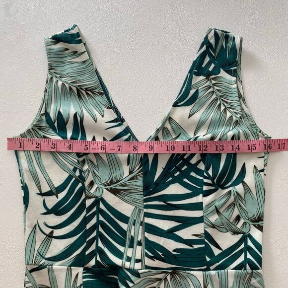 H&M Green Palm Leaf Fit & Flare Dress | Tropical V-Neck Sleeveless Dress Size S - Picture 6 of 6